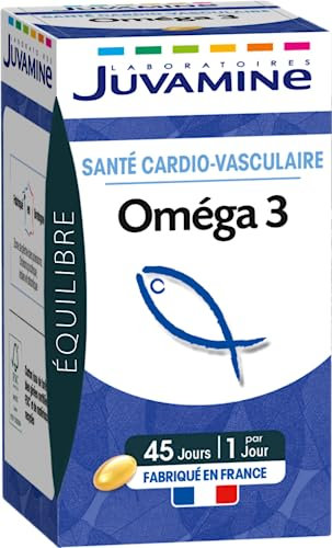 JUVAMINE - Oméga 3 - Santé Cardio-Vasculaire - Contribue à une Fonction Cardiaque Normale - 45 Capsules pour un Programme de 45 Jours - Fabriqué en France