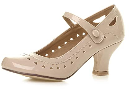 Chaussures Escarpins Babies Classique cœur découpée Femmes Petit Talon Taille, Chair Vernis, 42 EU