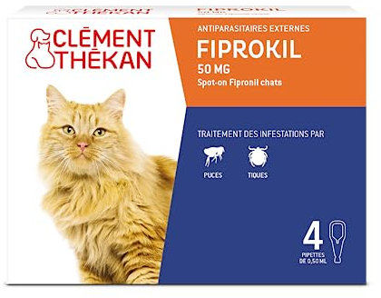 Clément Thékan - Anti-puces et anti-tiques pour Chats - 4 pipettes Fiprokil (50mg)