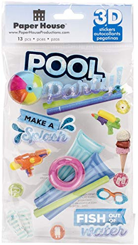 Paper House Productions STDM-0269E 3D Sticker, Pool Party (3-Pack)