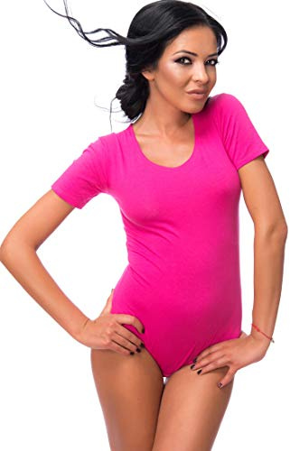 Evoni Dam body kortärmad l stringbody av bomull med rund hals l kortärmad body för kvinnor l tanga bodysuit l string body, ROSA, L