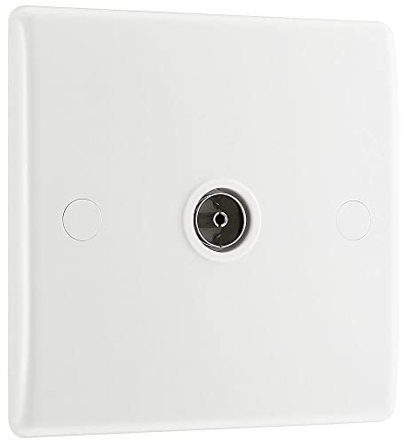 British General BG Electrical 860 Single Co-Axial Socket, White Moulded, Round Edge