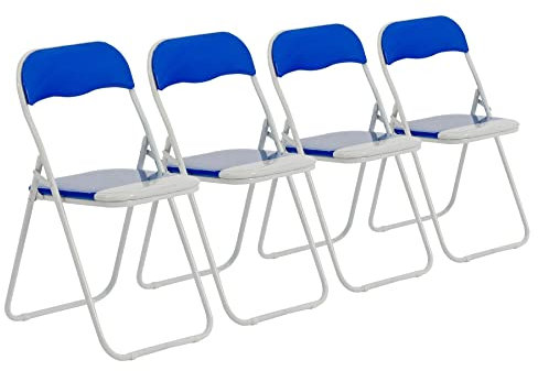 Harbour Housewares Padded Folding Chairs - Blue - Pack of 4 - Easy Store Metal Frame Foldable Desk Chair for Office, Dining, Kitchen