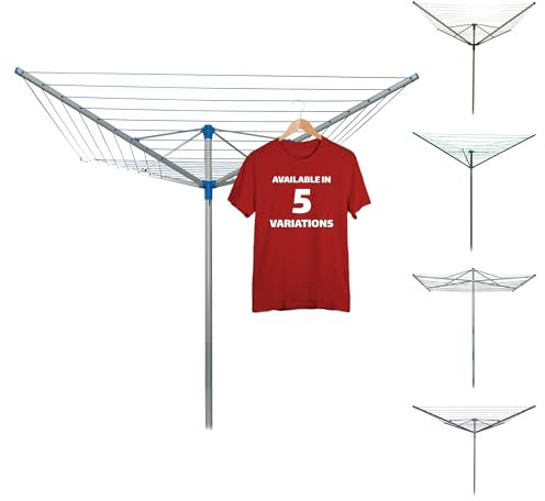 Strata 164 FT Outdoor Umbrella Clothesline - Aluminum Rotary Clothesline Line with Ground Socket for Outdoor Laundry Drying, Hanging Clothes, Sheets & Towels