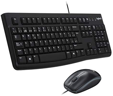 Logitech MK120 Kabelgebundenes Set mit Tastatur und Maus für Windows, Spanisches QWERTY-Layout - Schwarz