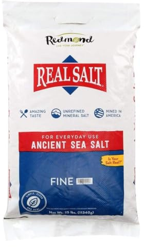 Redmond Real Sea Salt - Natural Unrefined Gluten Free Fine, 25 Pound Bag