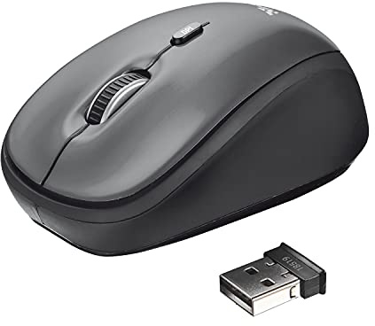 Trust Yvi Souris sans Fil, 800/1600 DPI, Microrécepteur USB Stockable, 2,4 GHz, Design Compact, Wireless Mouse, Souris PC pour Droitiers et Gauchers, Ordinateur Portable, Mac, Chromebook - Gris
