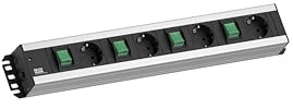 Bachmann Steckdosenleiste HANDWERKERLEISTE 4-Fach einzeln schaltbar mit 4X Schalter 2m Kabel Mehrfachsteckdose für Handwerk und Serverschrank Rack Grau 300.049 (extra Robustes Design)