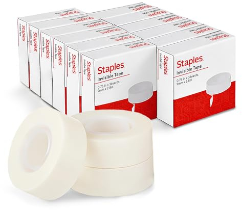 Staples Invisible Clear Tape, 0.75 x 36 yds., 12 Rolls – Matte Finish Tape for Repairs, Labeling & Office Use