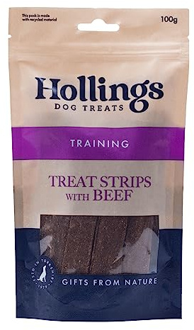Hollings Treat Strips with Beef Dog Training Treats, 100% Natural, Air Dried Beef Strips for Adult Dogs, Gluten Free & High in Protein (100g)