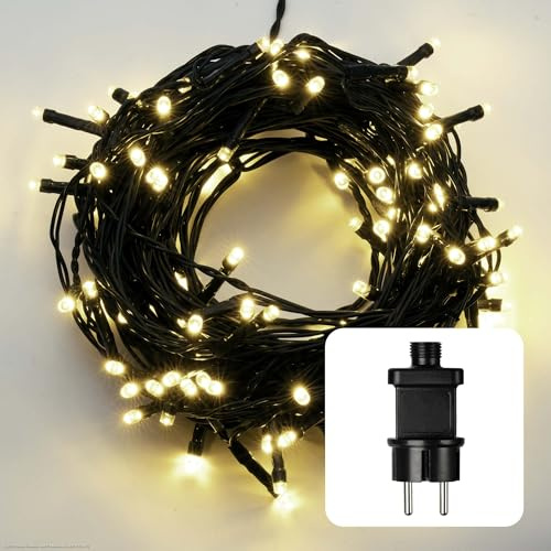 hellum LED Lichterkette Außen oder Innen warmweiß, Lichterkette strombetrieben mit 200 LED, Weihnachtsbaumbeleuchtung mit Kabel in Grün <59 lm 561432