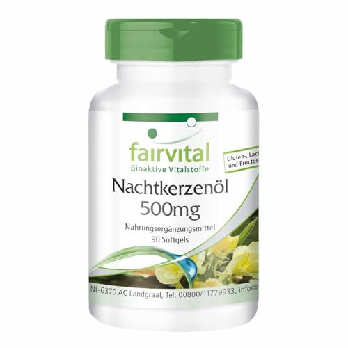 Fairvital | Nachtkerzenöl 500mg - 90 Softgels - hochdosiert mit 1000mg pro Tagesdosis - 10% Gamma-Linolensäure GLA + 20mg natürliches Vitamin E