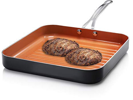 GOTHAM STEEL 1093 Gotham Stahl Antihaftbeschichtete Grill Pfanne mit Maurerkelle ti-cerama Oberfläche, Kupfer, Aluminium, 10.5 Ounces, Braun