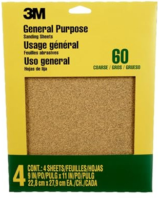 3M Aluminum Oxide Sandpaper Coarse, 9003NA, 22.86 cm x 27.94 cm, 4 Sheets per Pack - For General Purpose Sanding on Paint, Wood and Metal