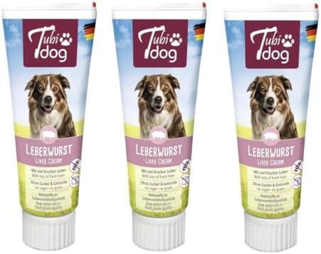 Tubi Dog Delikatess Leberwurst | 3er Pack | 3 x 75 g | Leckerli für Hunde | Ohne Geschmacksverstärker, Konservierungs- oder Farbstoffe | In der praktischen Soft-Touch-Tube