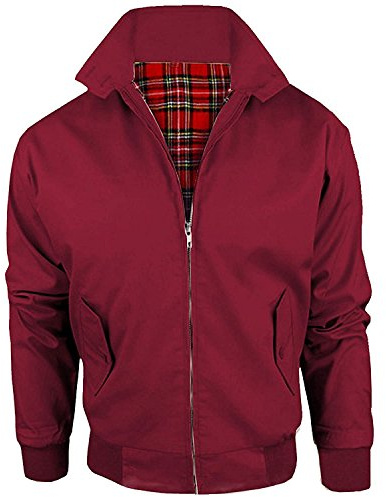 Veste bomber Harrington rétro pour homme en tartan classique doublée Taille, rouge vin, XXL