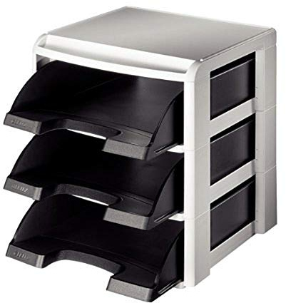 Leitz Briefkorb-Set A4, 3 Plus Briefkörben Standard mit Stapelmodulen und oberer Abschlussplatte, Schwarz, Plus Serie, 53270095