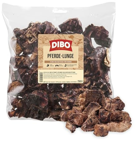 DIBO hästlungor, 250 g påse, litet naturligt tuggsnack eller godis som mellanmål, hundmat, kvalitetsprodukt utan kemikalier