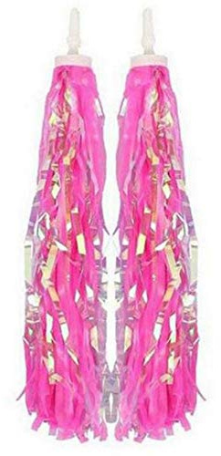 erioctry Children Kids Bike Scooter Handlebar Assorted Colour Streamers Pom-pom Pair Bicycle Grips Sparkle Tassel Ribbon Baby Carrier Accessories (Pink)