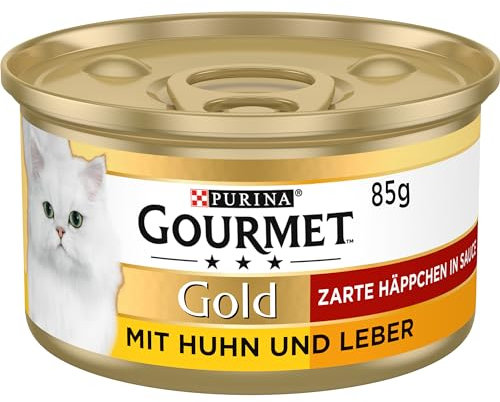 Gourmet Gold Zarte Häppchen in Sauce Katzenfutter nass, mit Huhn und Leber, 12er Pack (12 x 85g)