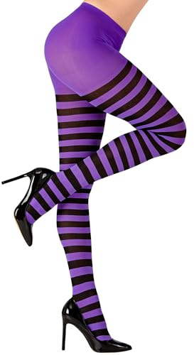WIDMANN ? Striped Pantyhose medias rayas, morado/negro, de talla XL