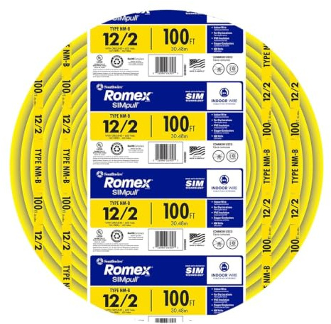 Southwire Romex Brand Simpull Solid Indoor 12/2 W/G NMB Cable 100ft Coil - SW# 28828228