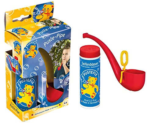 PUSTEFIX Puste-Pipe I 70 ml Seifenblasenwasser I Bunte Bubbles Made in Germany I Seifenblasen Spielzeug für Kindergeburtstag, Polterabend, Sommerparty & Hochzeit I Pfeife für Kinder & Erwachsene