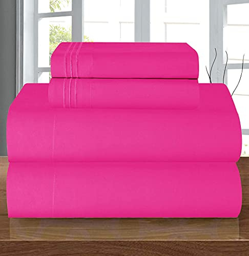 Elegant Comfort Luxury Soft 1500 Thread Count Egyptian 4-Piece Premium Hotel Quality Wrinkle Resistant Coziest Bedding Set, All Around Elastic Fitted Sheet, Deep Pocket up to 16inch, King, Hot Pink