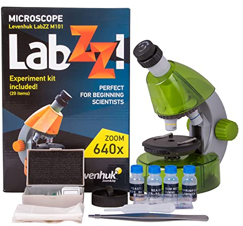 Levenhuk LabZZ M101 Lime 640x Portable Microscope for Kids with LED Light, Science Kit & Colourful Book, Educational STEM Toys Set, Prepared Sample Slides, Gift Ideas for Children, 4+ Years (EN)