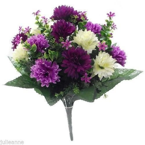 ARTIFICIAL FLOWERS - 41cm SPIKEY CHRYSANTHEMUM MIXED BUSH IVORY/LILAC/PURPLE