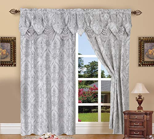 Elegant Comfort Penelopie Jacquard Look Curtain Panel Set, 54 by 84-Inch, Silver, Set of 2