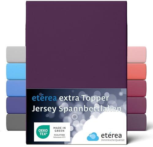 etérea Extra Jersey Topper Spannbettlaken 140x200cm - 160x220cm Pflaume bis 10 cm Höhe 100% Baumwolle Spannbetttuch Oekotex Bed Sheets Leintuch Bettbezug Bettlaken Topper 140x200 cm - 160x220 cm Lila