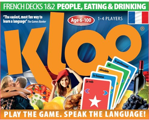 KLOO Learn French Card Game | Home Fun for Family, Kids, Adults | Coloured Vocabulary Words People & Eating & Drinking | Talk Sentences in a Flash | Schools Teacher Resource | 2 Decks, 1–4 Players