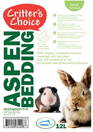 Happy Pet Aspen Literie pour Petits Animaux Non parfumés Copeaux de Bois Naturel Doux et Absorbant pour Lapins et Petits Animaux de Compagnie – 12 l