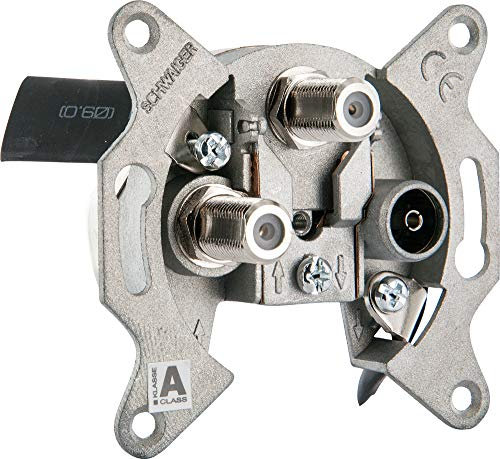 Schwaiger GmbH -Antennendose mit Zwei getrennten SAT-ZF-Anschlüssen/Einzelleitungsdose (2 dB)/ Stichleitungsdose/ 2X F-Buchse, 1x IEC-Buchse/Unterputz/Aluminium Druckguss/Silber, DSE652531