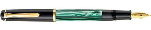 Pelikan FWI 983403 Kolbenfüllhalter Classic M200, vergoldete Edelstahlfeder, M, grün-marmoriert 1 Stück (1er Pack)