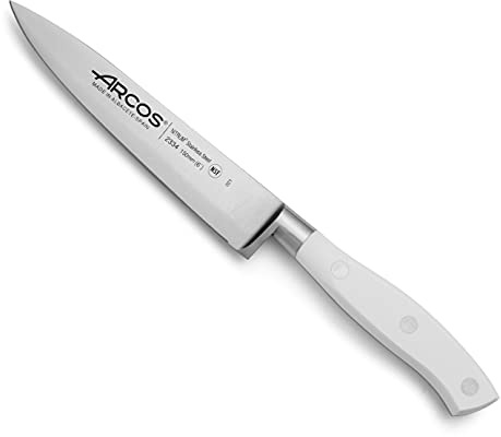 Arcos Cuchillo Chef Forjado Acero Inoxidable. Cuchillo Cocina Profesional Multiusos con Mango Ergonómico Polioximetileno y Hoja 150mm. Serie Riviera Blanc. Color Blanco.