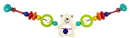 Hess Holzspielzeug 12983 - Wagenkette aus Holz, Serie Teddy, für Babys ab 3 Monaten, handgefertigt, mit 2 Sicherheitsclips, Länge ca. 52 cm, für Kinderwagen und Babyschale