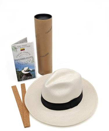 Equal Earth New Genuine Panama Hat Rolling Folding Quality with Travel Tube - White (59cm)