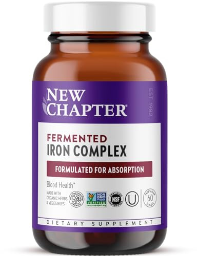 New Chapter Iron Supplement, Whole-Food Fermented Iron Complex Made with Organic Vegetables & Herbs + One Daily Non-Constipating Dose- 60ct, 2 Month Supply