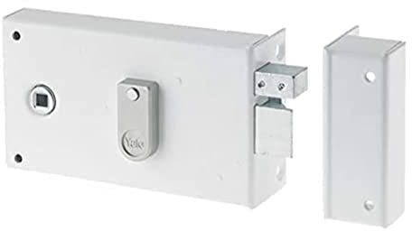 Yale Serrure en Applique Horizontale à Fouillot, 2 Clés, Version Droite - Pour Grille et Portail, Blanc, Droite