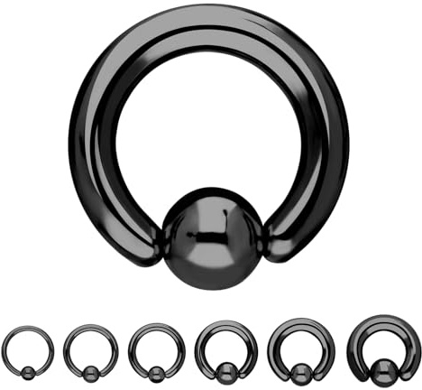 Treuheld® Klemmring Piercing BCR Ring - Schwarz - Edelstahl/Chirurgenstahl - Dick & Groß - Klemmkugelring - 2x6mm