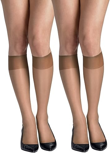 Hanes Women's Silk Reflections Reinforced Toe Silky Sheer Knee-high Stockings, Barely There, One Size