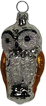 Lauschaer Glas Christbaumschmuck Eule Silber/Kupfer Christbaumschmuck mundgeblasen,handdekoriert