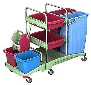 Carros de limpieza Splast con 2 x 120 L bolsas de basura incluye soportes, escurridor fregona y alojamiento compartimentos
