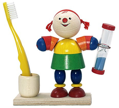 Hess Holzspielzeug 14529 - Zahnputzuhr aus Holz für Kinder, Mädchen Lucie, inkl. Bürstenhalter und drehbarer Sanduhr, handgefertigt, zur täglichen Nutzung beim Zähneputzen