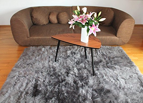 Naturasan Design ekologiskt fårskinnsmatta 150 x 200, hög lugg, lång lugg, raggy, flokati, lounge pälsmatta lammskinnsmatta (mörkgrå)
