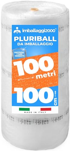 IMBALLAGGI 2000 - Pluriball Imballaggio 1Pz, 1x100mt 55gr/mq, Ideale per Spedizione Trasloco e Trasporto, Plastica con Bolle Valida, per Protezione Oggetti (1x100mt)
