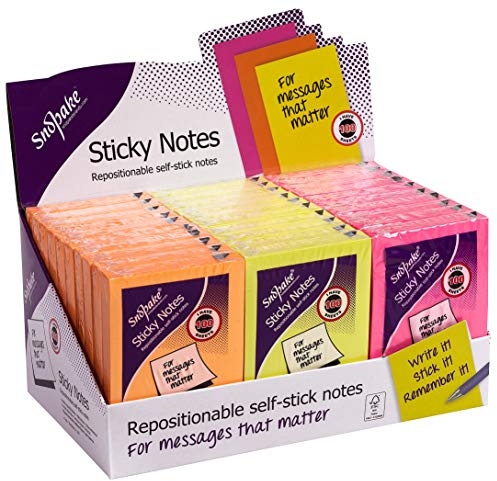 Snopake 76x50mm Sticky Notes - Neon Assorted [Pack of 30, 100 Sheets Per Pad] Ref: 14007