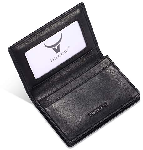 HISCOW Full Grain Leather Business Card Holder Case, Black